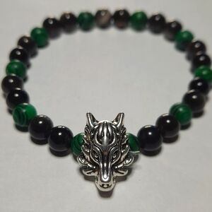 ✨🐉 Malachite and Silver Obsidian Bracelet with Dragon Accent Bead 🐉✨